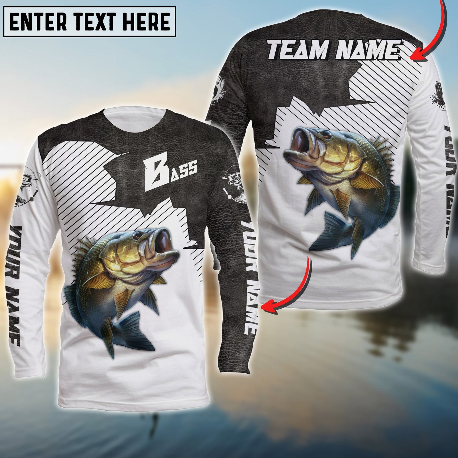 Blisscorners Bass Fishing Vintage Style Black Leather Pattern Sport Jersey Personalized Name Long Sweat Shirt