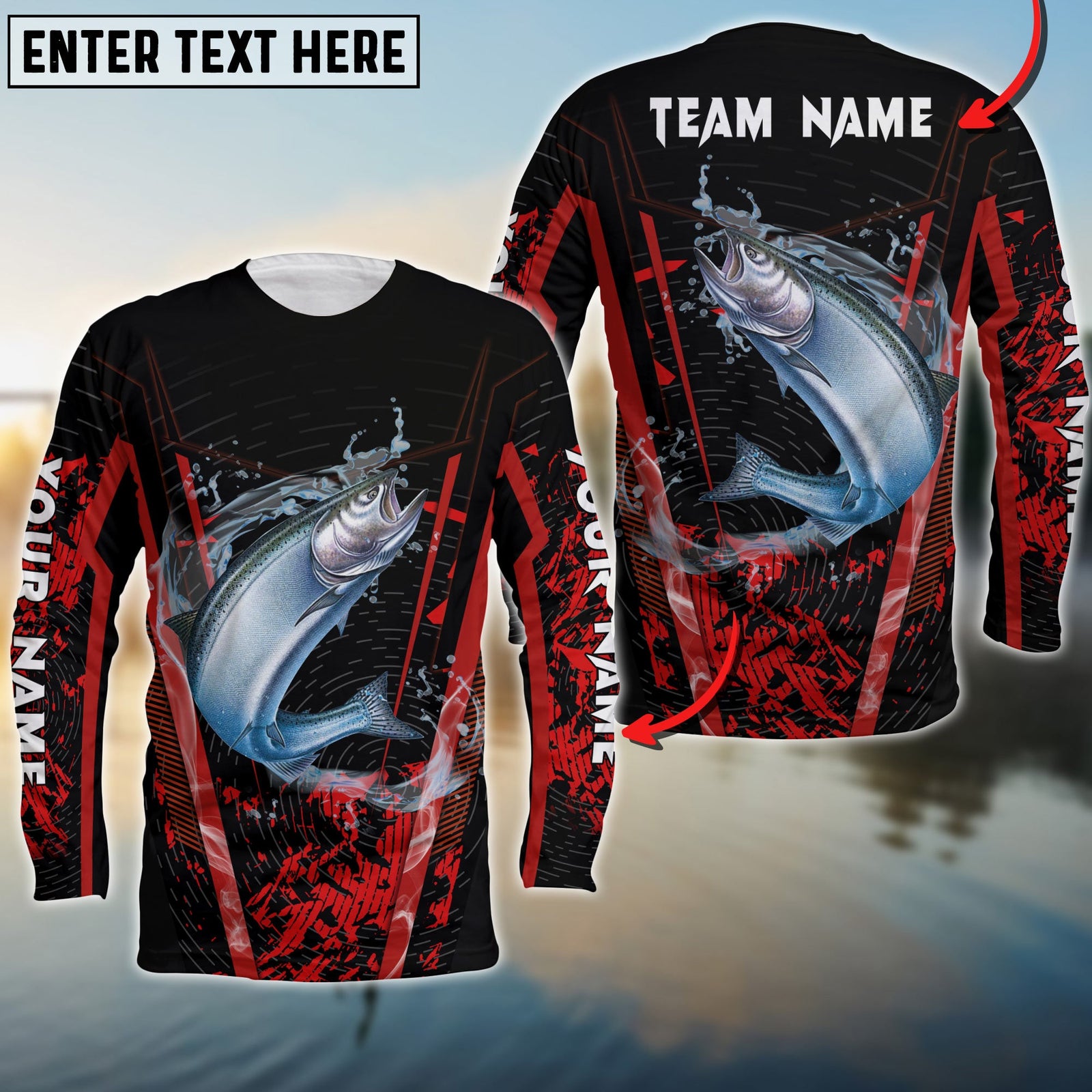 Blisscorners Chinook Fishing Red Smoke Pattern Sport Jersey Personalized Name Long Sweat Shirt