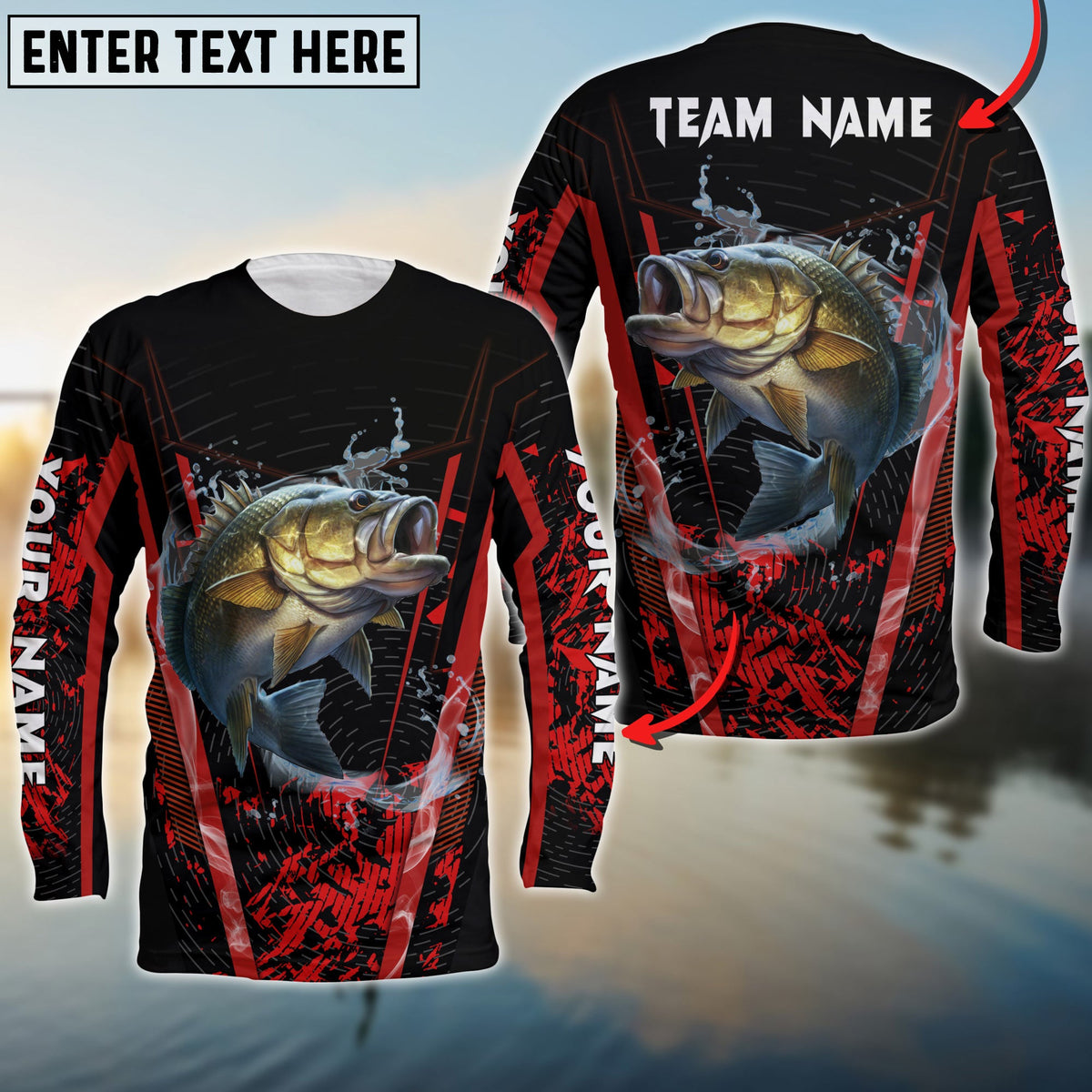 Blisscorners Bass Fishing Red Smoke Pattern Sport Jersey Personalized Name Long Sweat Shirt