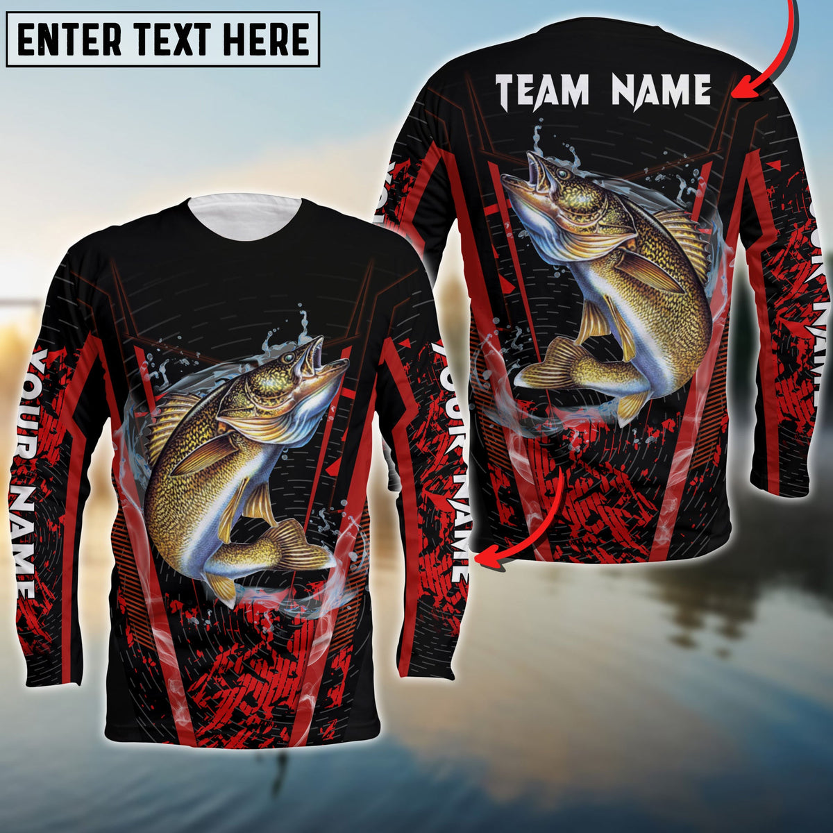 Blisscorners Walleyes Fishing Red Smoke Pattern Sport Jersey Personalized Name Long Sweat Shirt