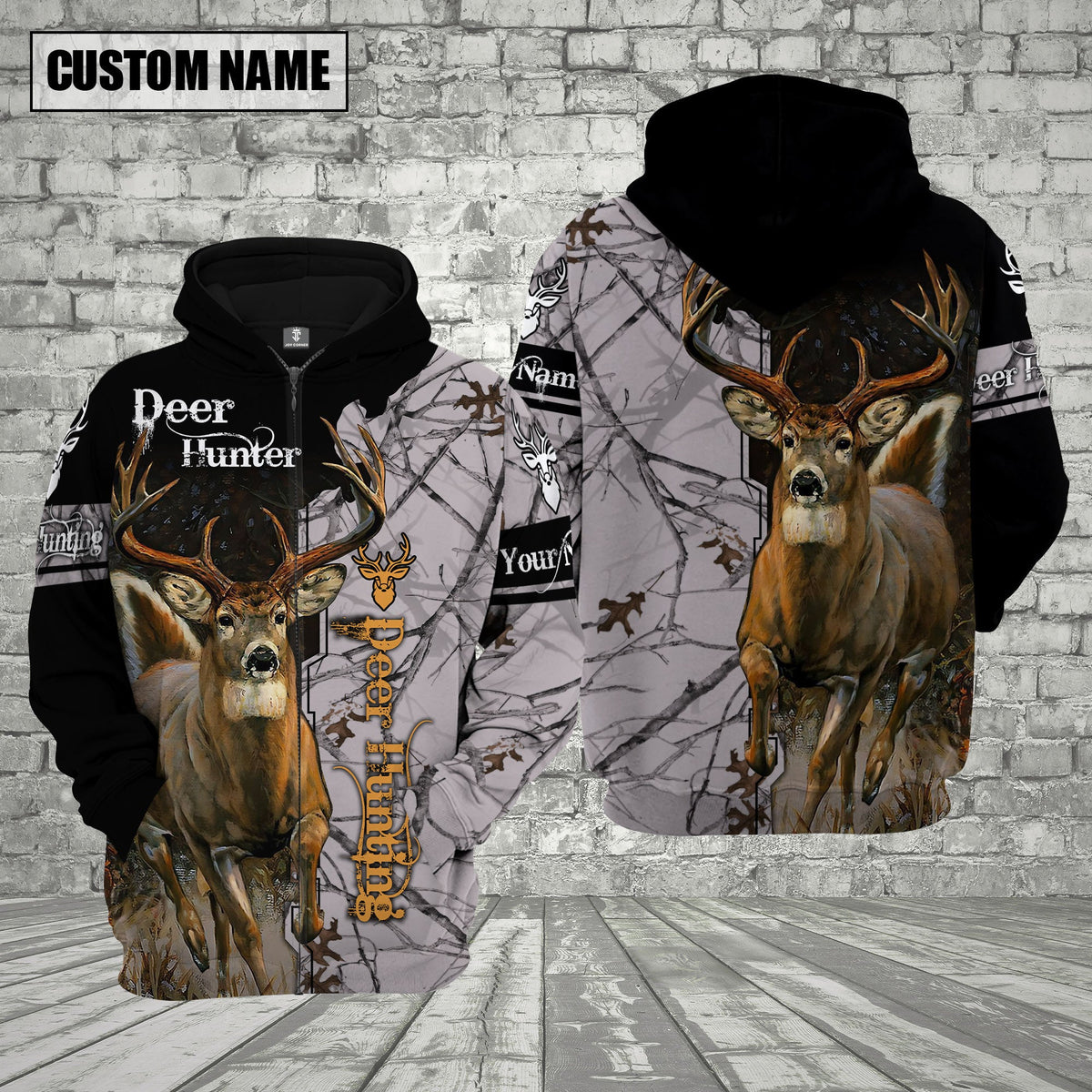 Blisscorners Deer Hunting Premium White Pattern Personalized Name 3D Shirt