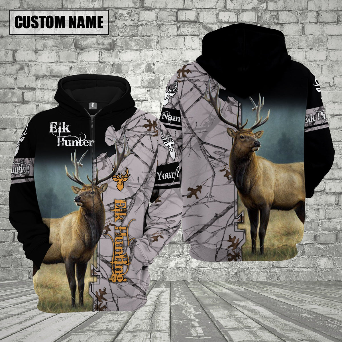 Blisscorners Elk Hunting Premium White Pattern Personalized Name 3D Shirt