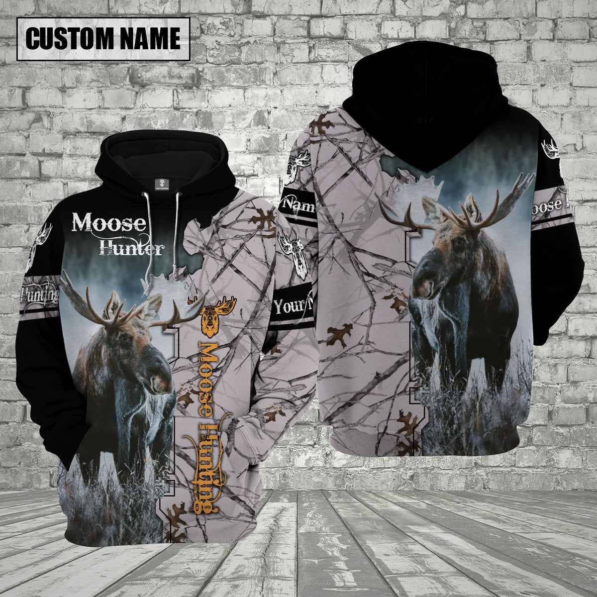 Blisscorners Moose Hunting Premium White Pattern Personalized Name 3D Shirt
