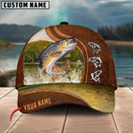 Blisscorners Personalized Trout Fish Fishing Water Leather Pattern Classic 3D Cap