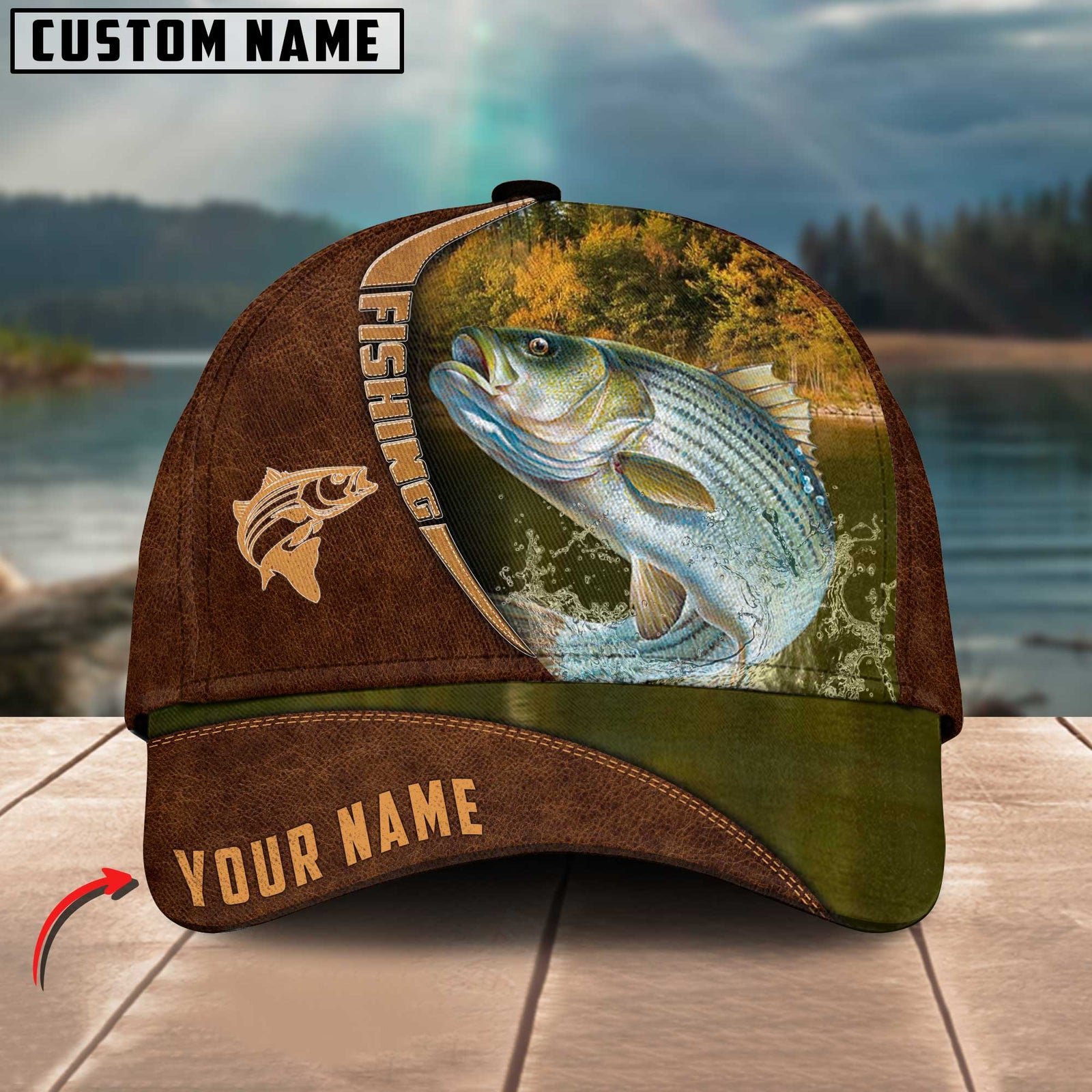 Blisscorners Personalized Stripped Bass Brown Classic 3D Cap