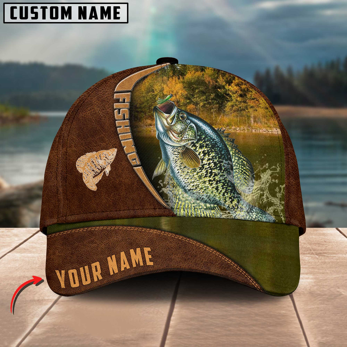 Blisscorners Personalized Crappie Brown Classic 3D Cap