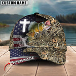 Blisscorners Personalized Walleye Fishing Grass Camo And US Flag Pattern Premium Classic 3D Cap