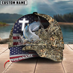 Blisscorners Personalized Catfish Fishing Grass Camo And US Flag Pattern Premium Classic 3D Cap