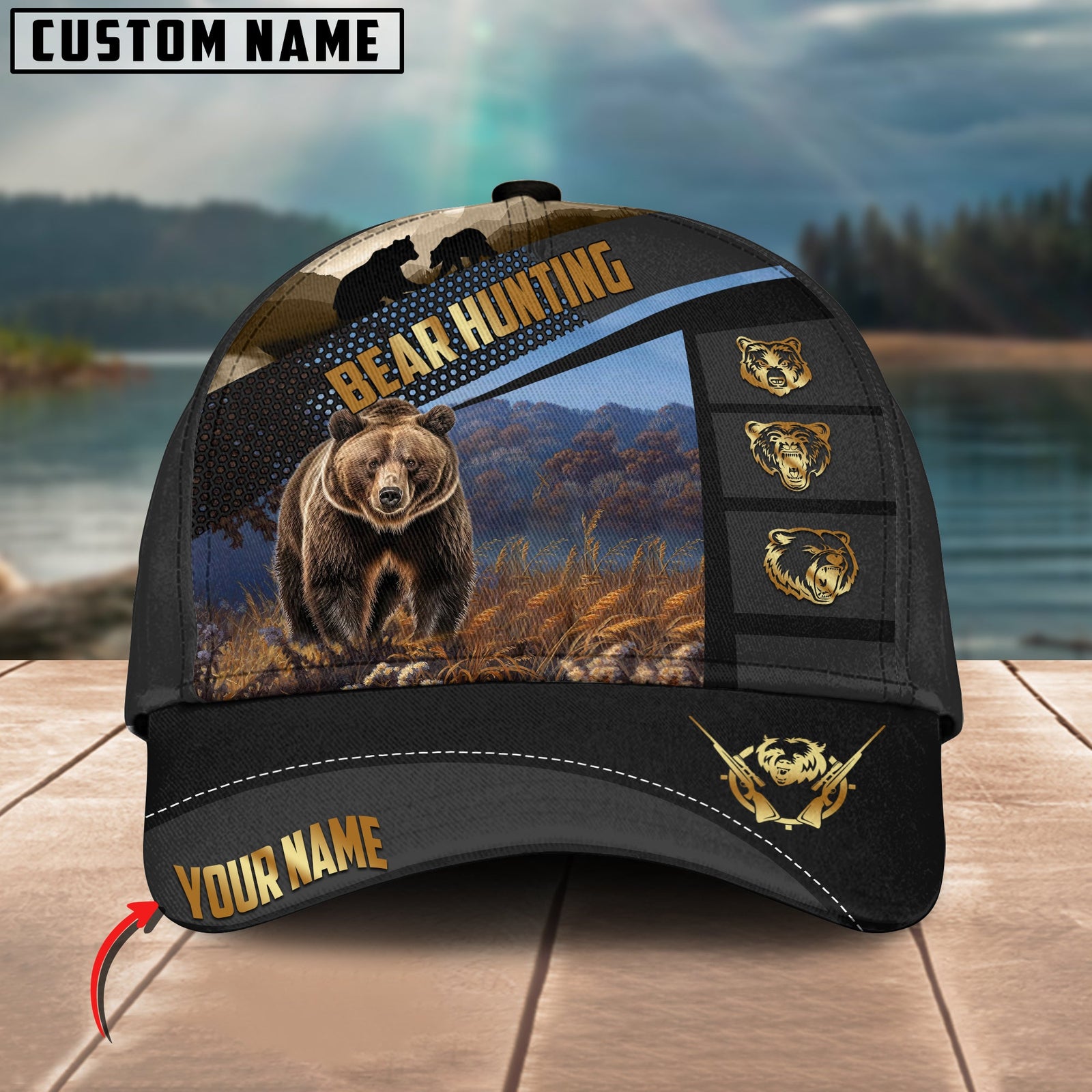 Blisscorners Bear Hunting Spot Pattern Multicolor Personalized Name 3D Cap (2 colors)