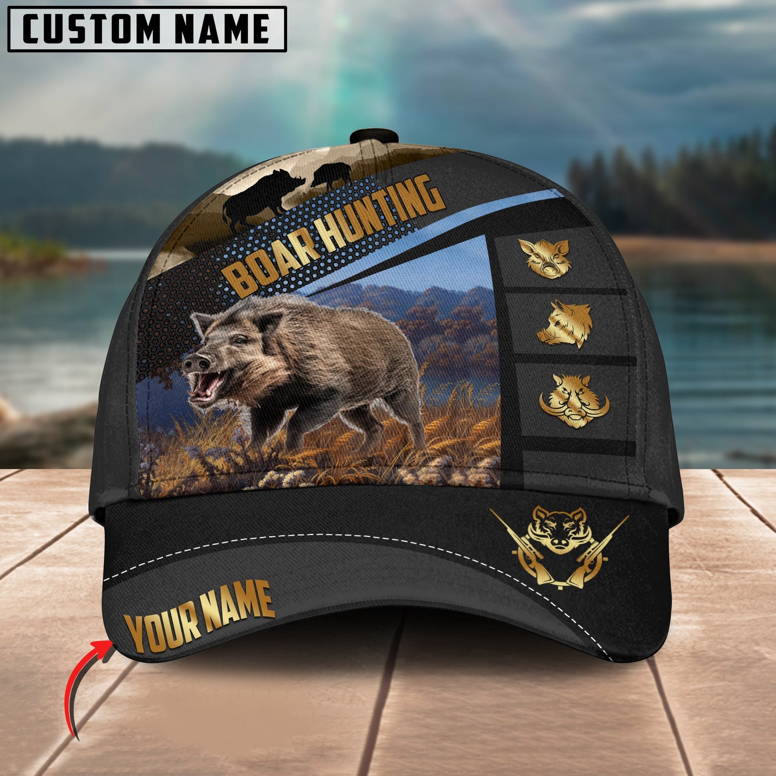 Blisscorners Boar Hunting Spot Pattern Multicolor Personalized Name 3D Cap (2 colors)
