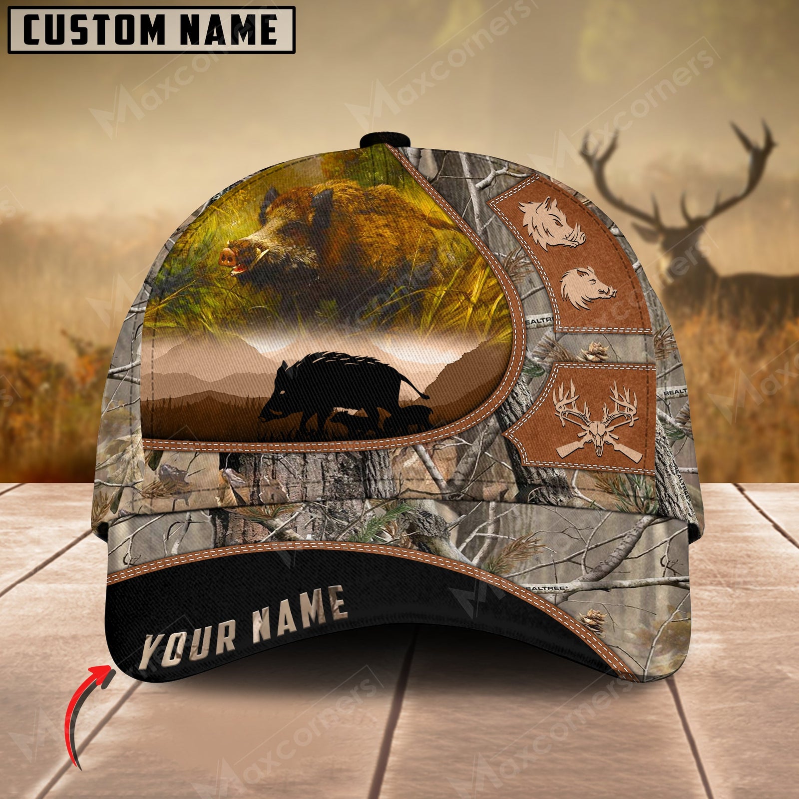 Blisscorners Boar Leather Pattern Art Hunting Personalized Cap 3D Multicolored