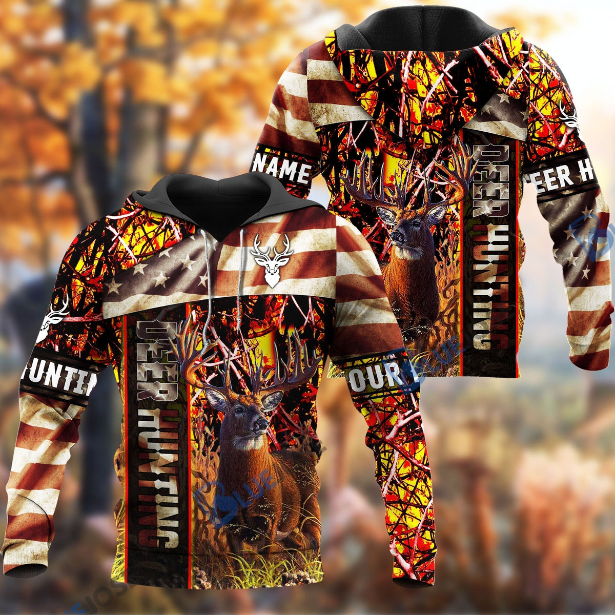 Blisscorners Personalized Name Deer Sun Orange Hunting Pattern 3D Shirts