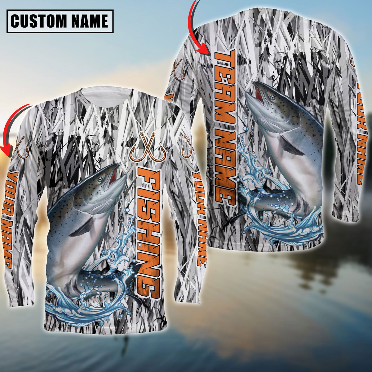 Blisscorners Chinook Fishing Grass Camo Pattern Premium Personalized Name And Team Name Long Sweat Shirt