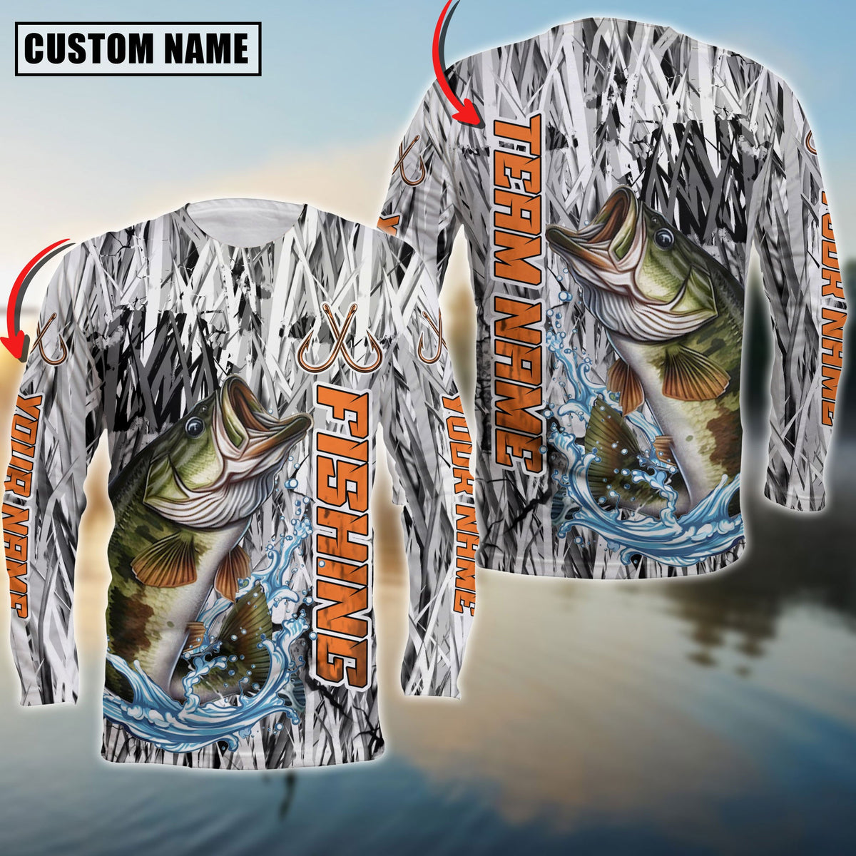 Blisscorners Bass Fishing Grass Camo Pattern Premium Personalized Name And Team Name Long Sweat Shirt