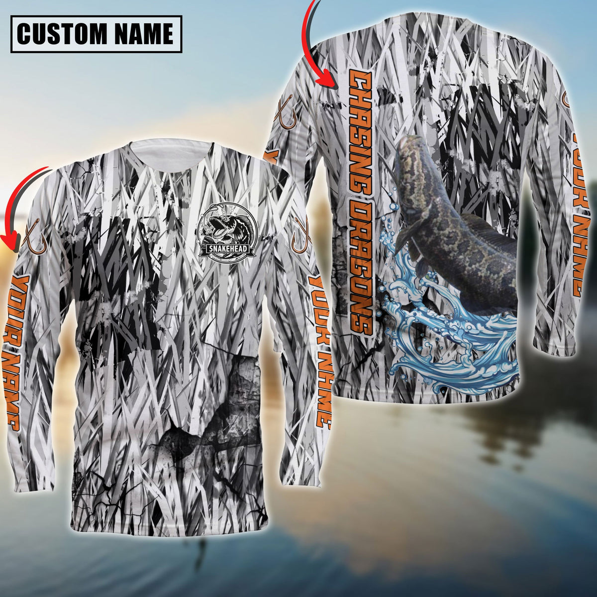 Blisscorners Snakehead Fishing Grass Camo Pattern Premium Personalized Name Long Sweat Shirt For John Butler
