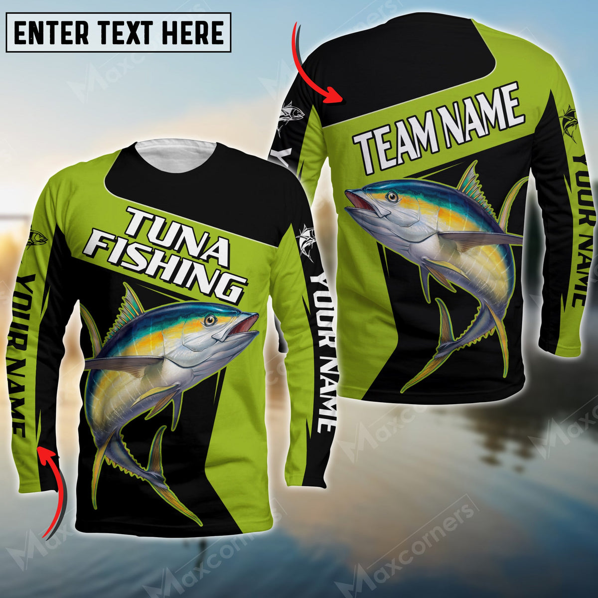 Blisscorners Tuna Fishing Green Line Patch Sport Jersey Personalized Name And Team Name Long Sweat Shirt