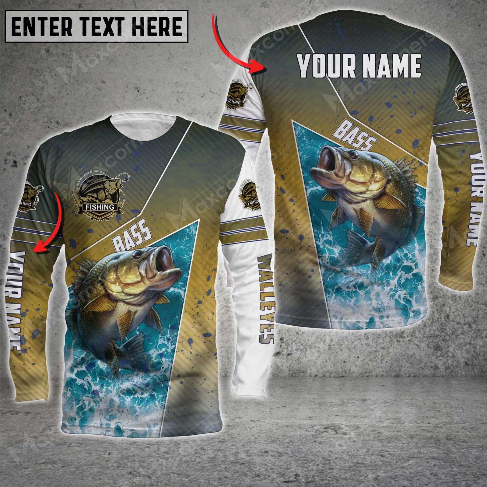 Blisscorners Bass Fishing Salt Water Skin Fishing Pattern Sport Jersey Personalized Name And Team Name Long Sweat Shirt
