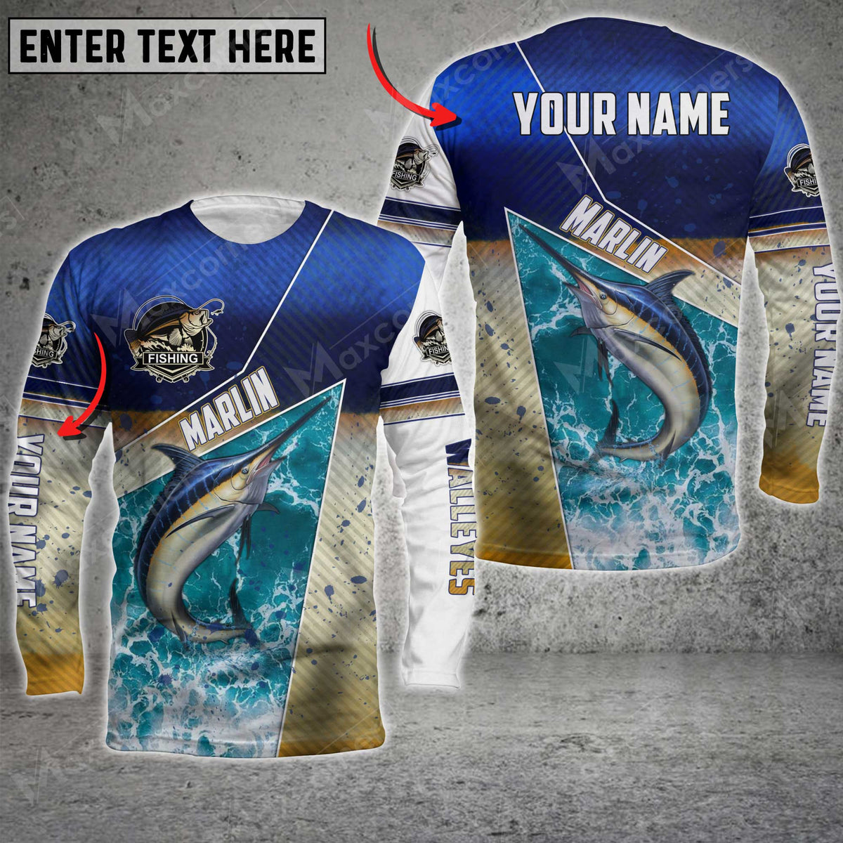 Blisscorners Marlin Fishing Salt Water Skin Fishing Pattern Sport Jersey Personalized Name And Team Name Long Sweat Shirt