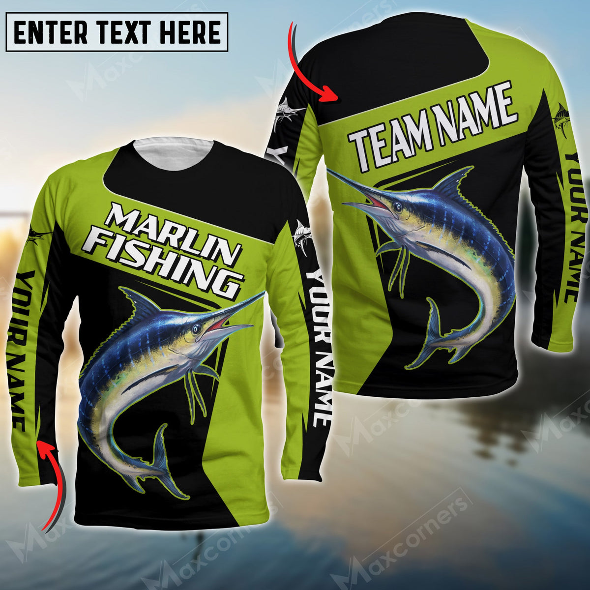 Blisscorners Marlin Fishing Green Line Patch Sport Jersey Personalized Name And Team Name Long Sweat Shirt