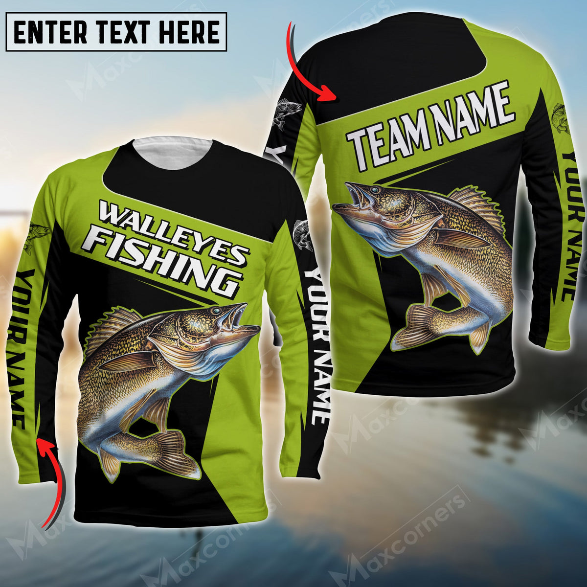 Blisscorners Walleyes Fishing Green Line Patch Sport Jersey Personalized Name And Team Name Long Sweat Shirt