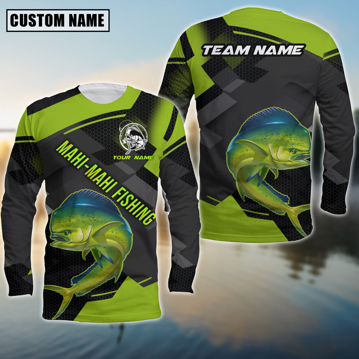 Blisscorners Mahi-mahi Fishing Green Pattern Pro Sport Jersey Personalized Name And Team Name Long Sweat Shirt