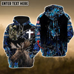 Blisscorners Blue Moose Hunting USA Flag Cross With Reaper Bow Custom Name Shirt 3D All Over Printed Clothes