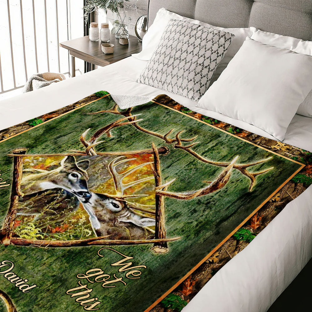 BLISSCORNERS PERSONALIZED YOU & ME WE GOT THIS DEER COUPLE FLEECE BLANKET
