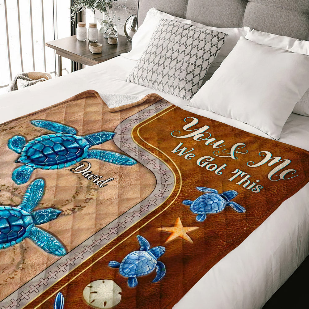 BLISSCORNERS PERSONALIZED YOU AND ME COUPLE TURTLE FLEECE BLANKET