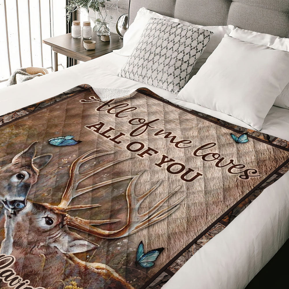 BLISSCORNERS PERSONALIZED ALL OF ME LOVES ALL OF YOU COUPLE DEER FLEECE BLANKET