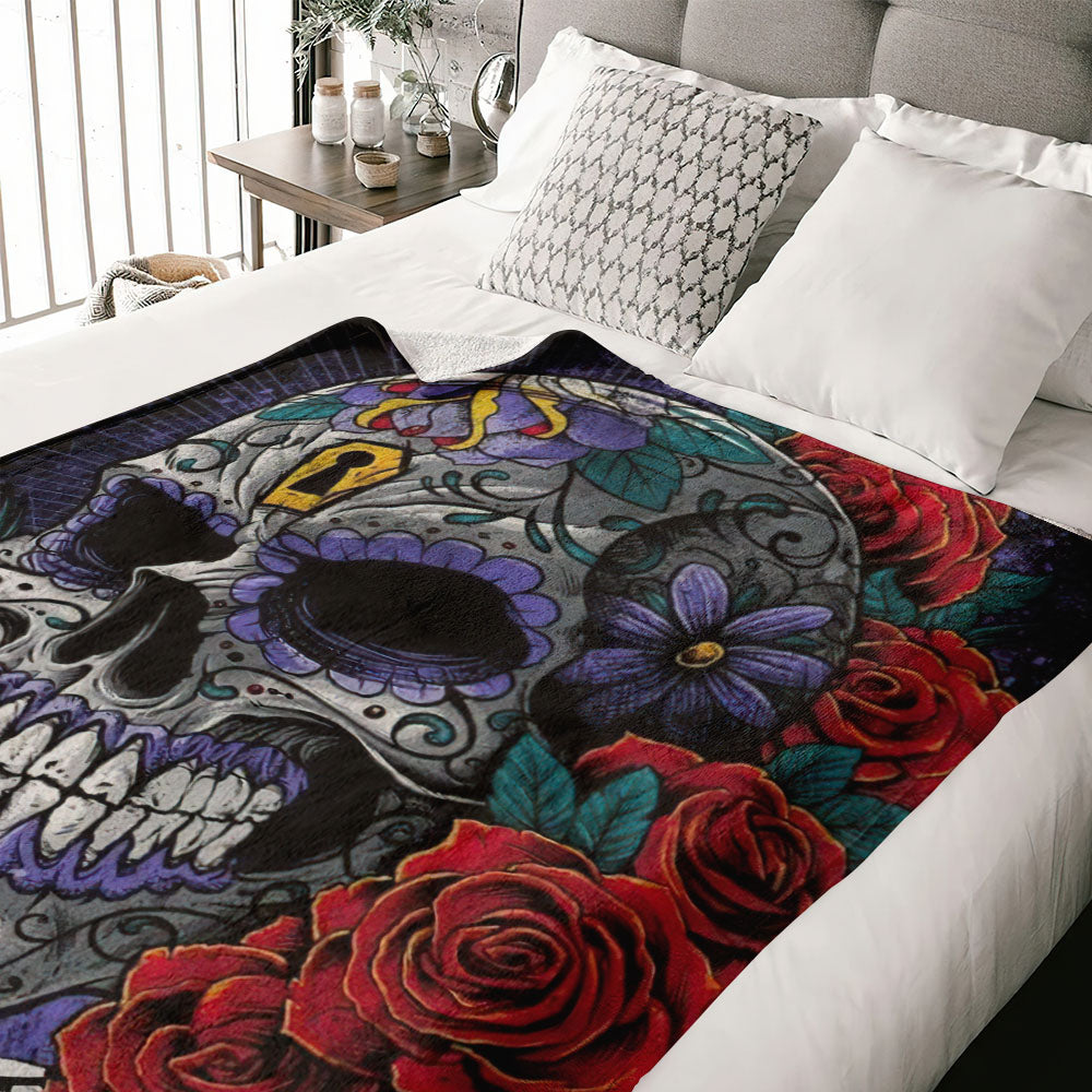 BLISSCORNERS PERSONALIZED SUGAR SKULL ROSE BANNER WOVEN & FLEECE BLANKET