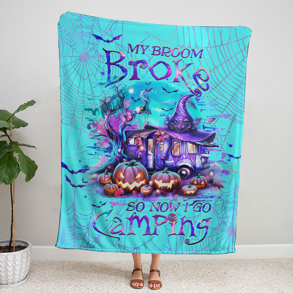 BLISSCORNERS MY BROOM BROKE SO NOW HALLOWEEN CAMPING WOVEN AND FLEECE BLANKET