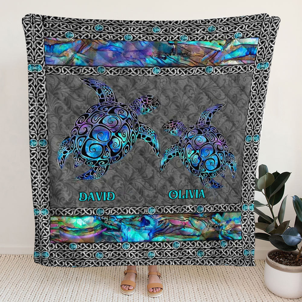 BLISSCORNERS PERSONALIZED COUPLE TURTLE FLEECE BLANKET