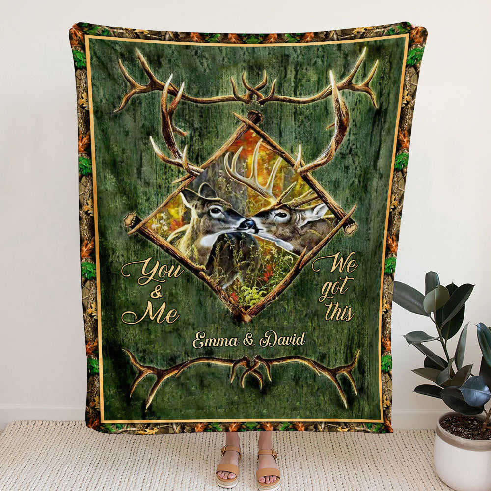 BLISSCORNERS PERSONALIZED YOU & ME WE GOT THIS DEER COUPLE FLEECE BLANKET