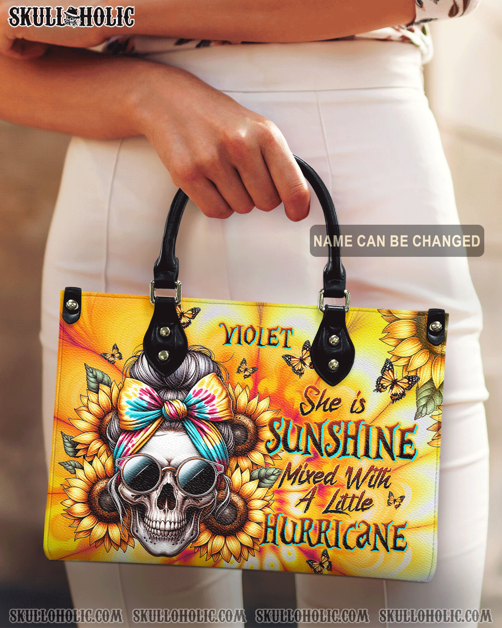 BLISSCORNERS SHE IS SUNSHINE SKULL TIE DYE LEATHER HANDBAG