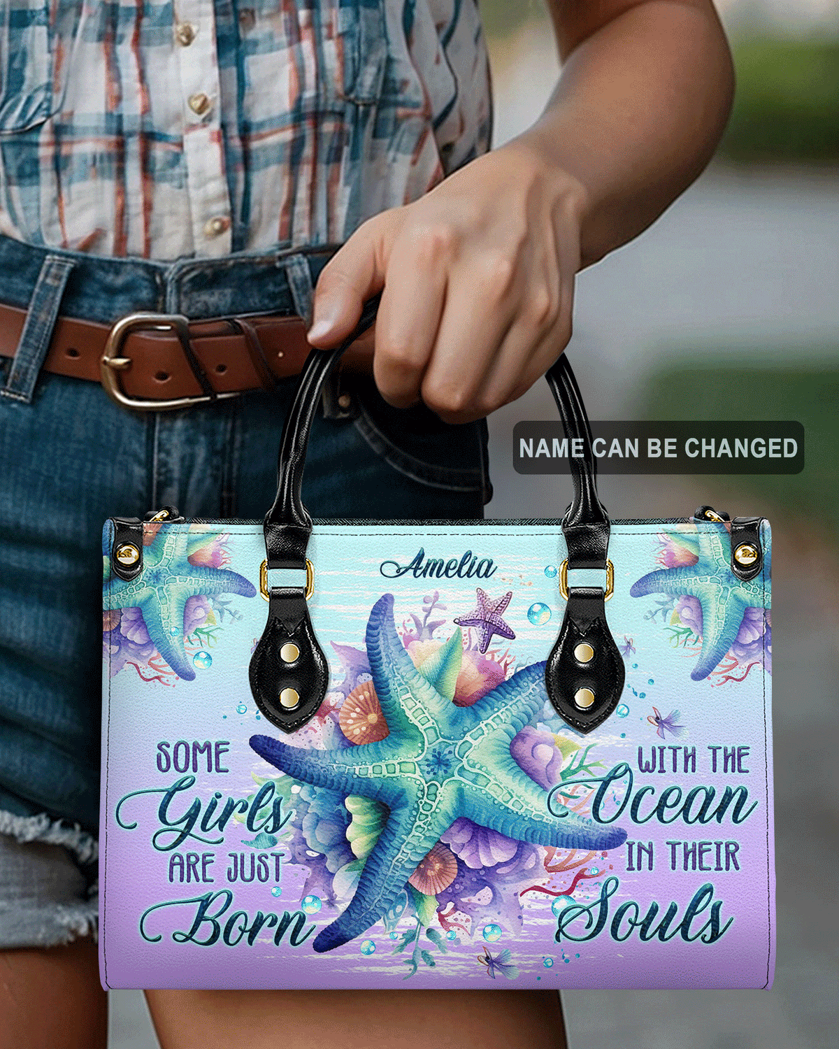 BLISSCORNERS SOME GIRLS ARE JUST BORN STARFISH LEATHER HANDBAG