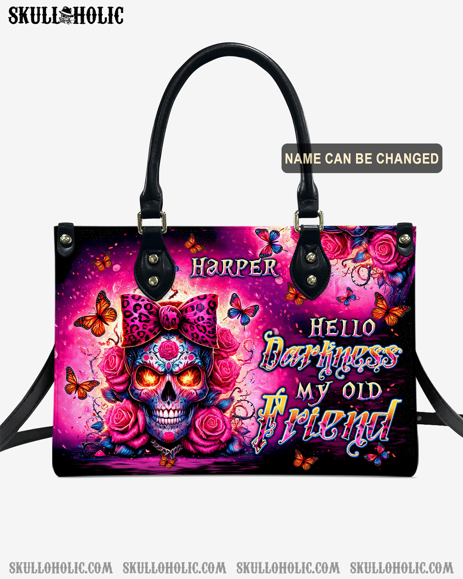 BLISSCORNERS HELLO DARKNESS MY OLD FRIEND SUGAR SKULL LEATHER HANDBAG