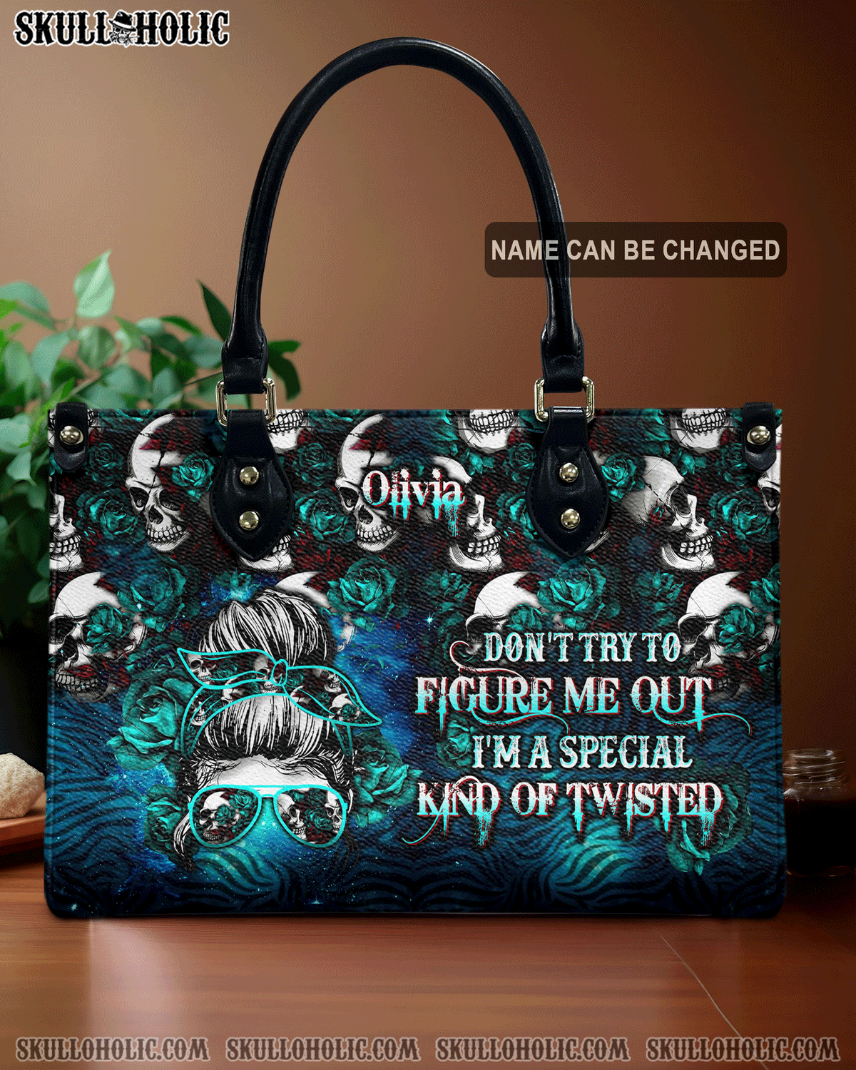 BLISSCORNERS DON'T TRY TO FIGURE ME OUT MESSY BUN LEATHER HANDBAG