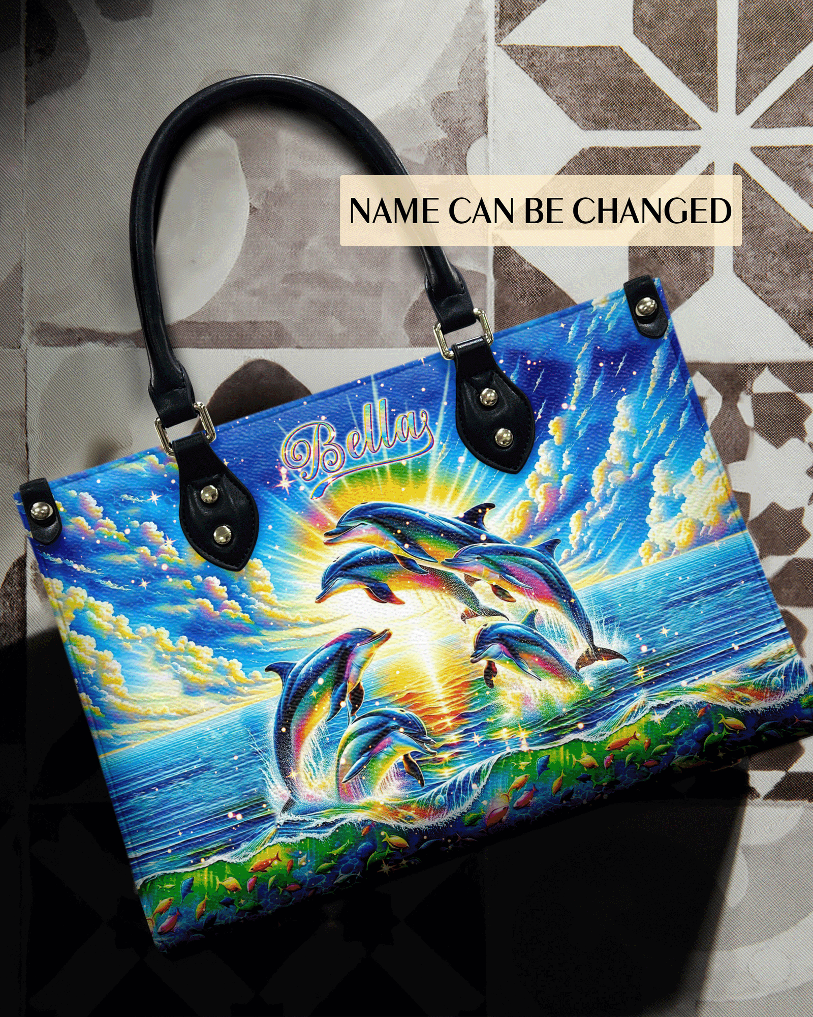 BLISSCORNERS COLORFUL DOLPHIN LEATHER HANDBAG