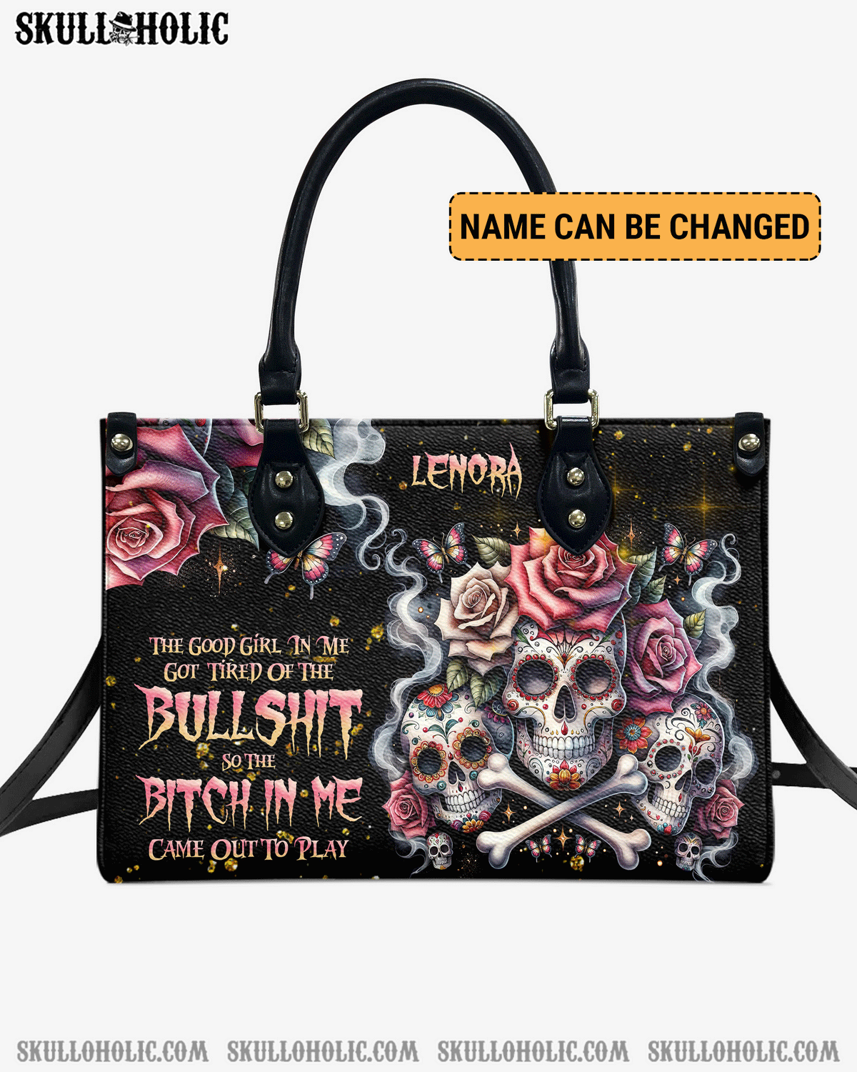 BLISSCORNERS THE GOOD GIRL IN ME BONES SUGAR SKULL LEATHER HANDBAG