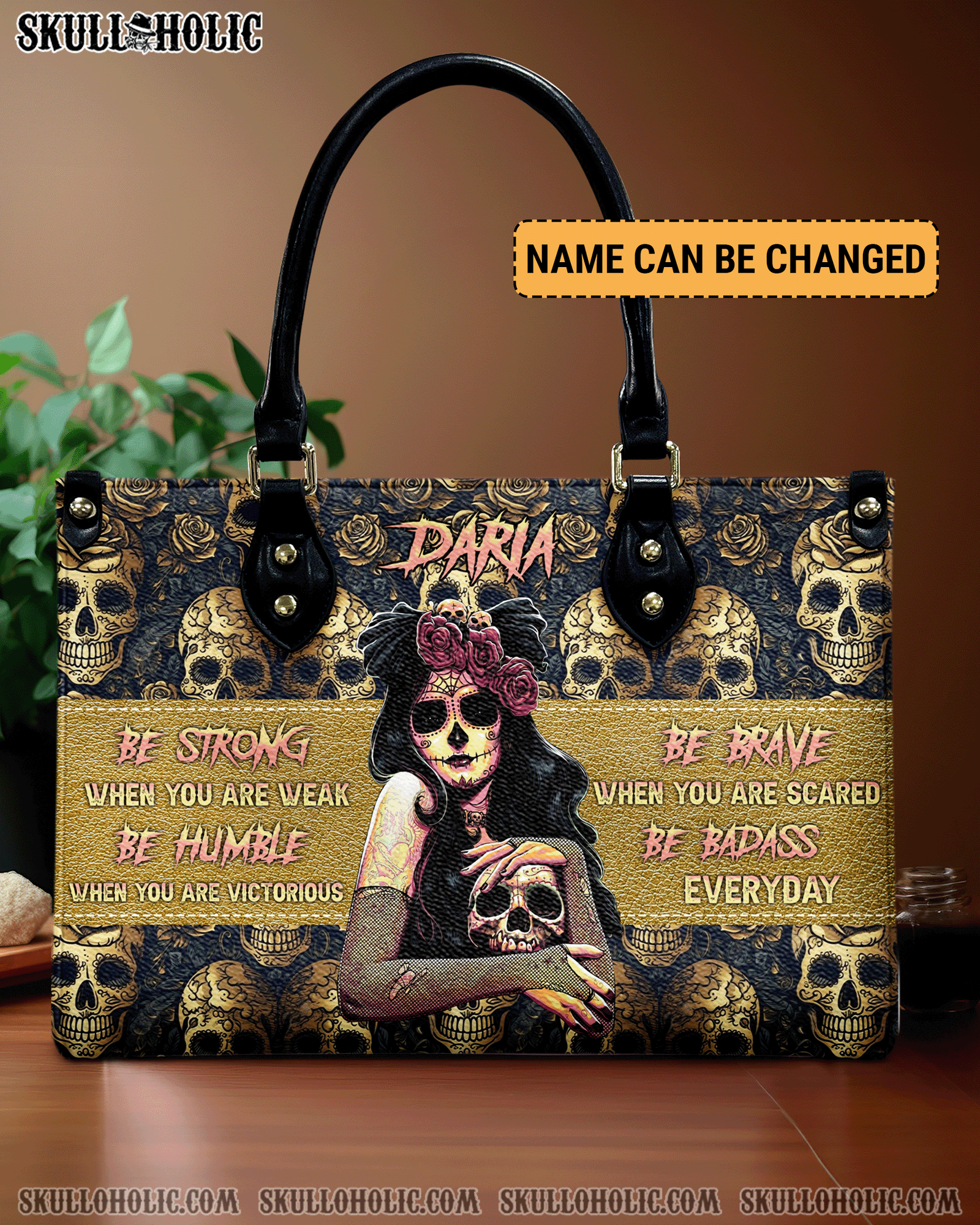BLISSCORNERS BE STRONG WHEN YOU ARE WEAK LEATHER HANDBAG
