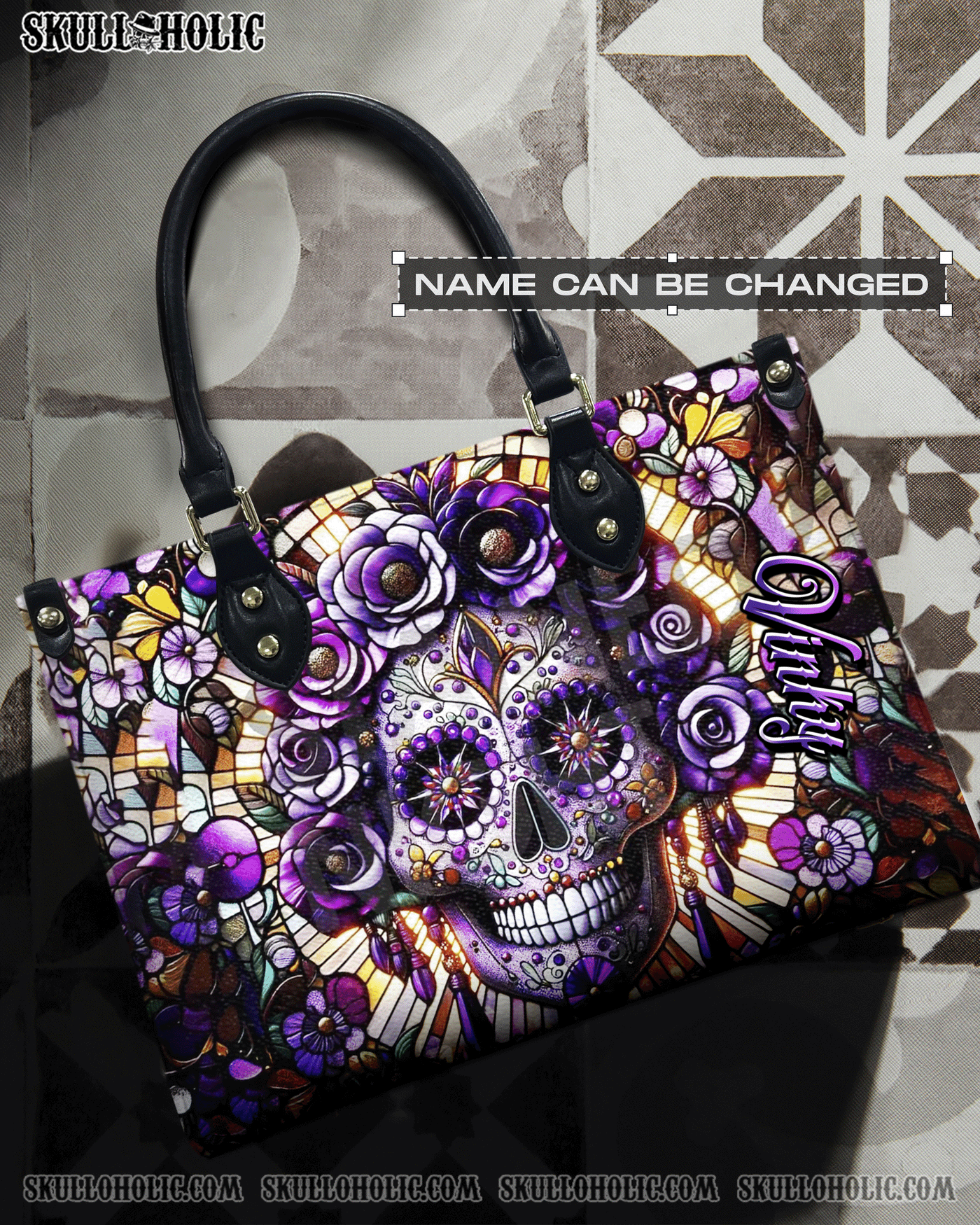 BLISSCORNERS SUGAR SKULL LADY LEATHER HANDBAG