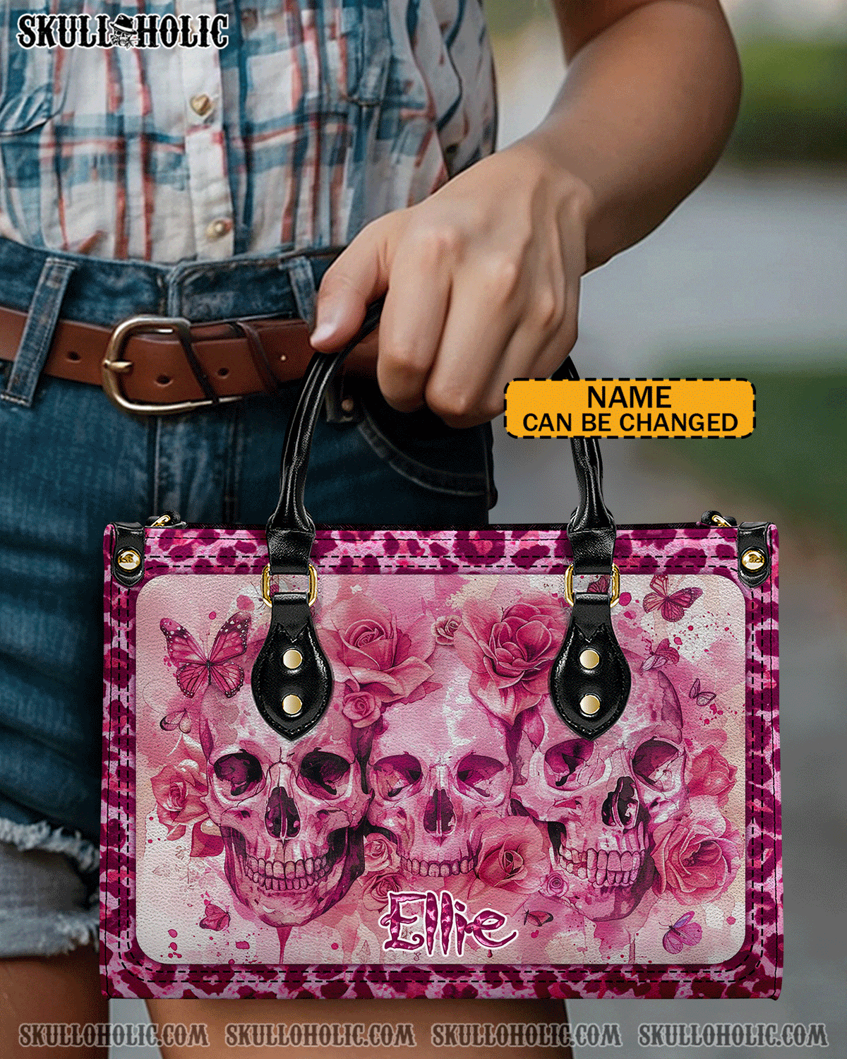BLISSCORNERS SKULLS FLOWER LEATHER HANDBAG