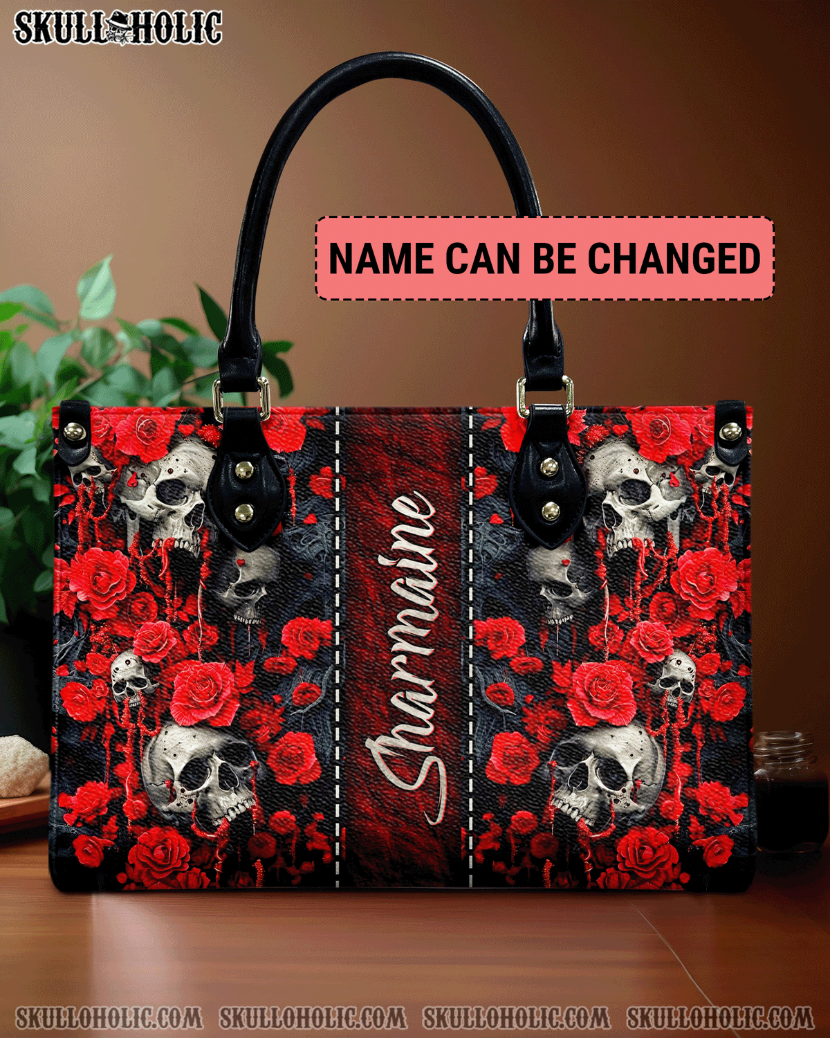 BLISSCORNERS SKULL ROSES LEATHER HANDBAG