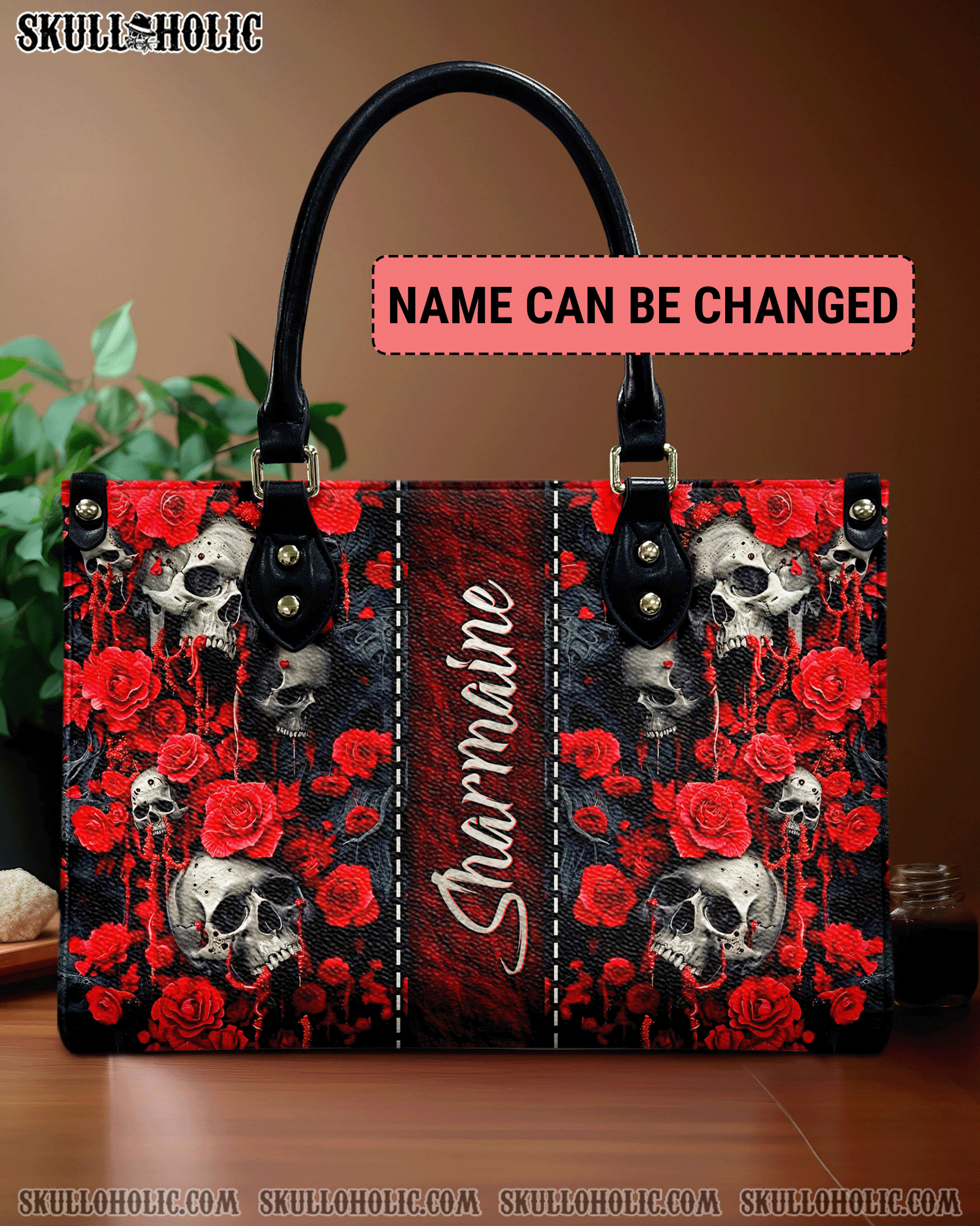 BLISSCORNERS SKULL ROSES LEATHER HANDBAG
