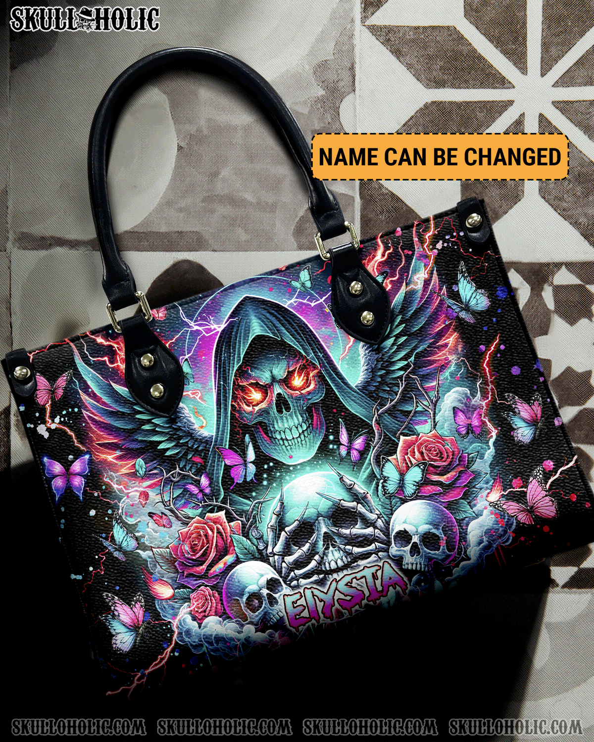 BLISSCORNERS REAPER SKULL WINGS LEATHER HANDBAG