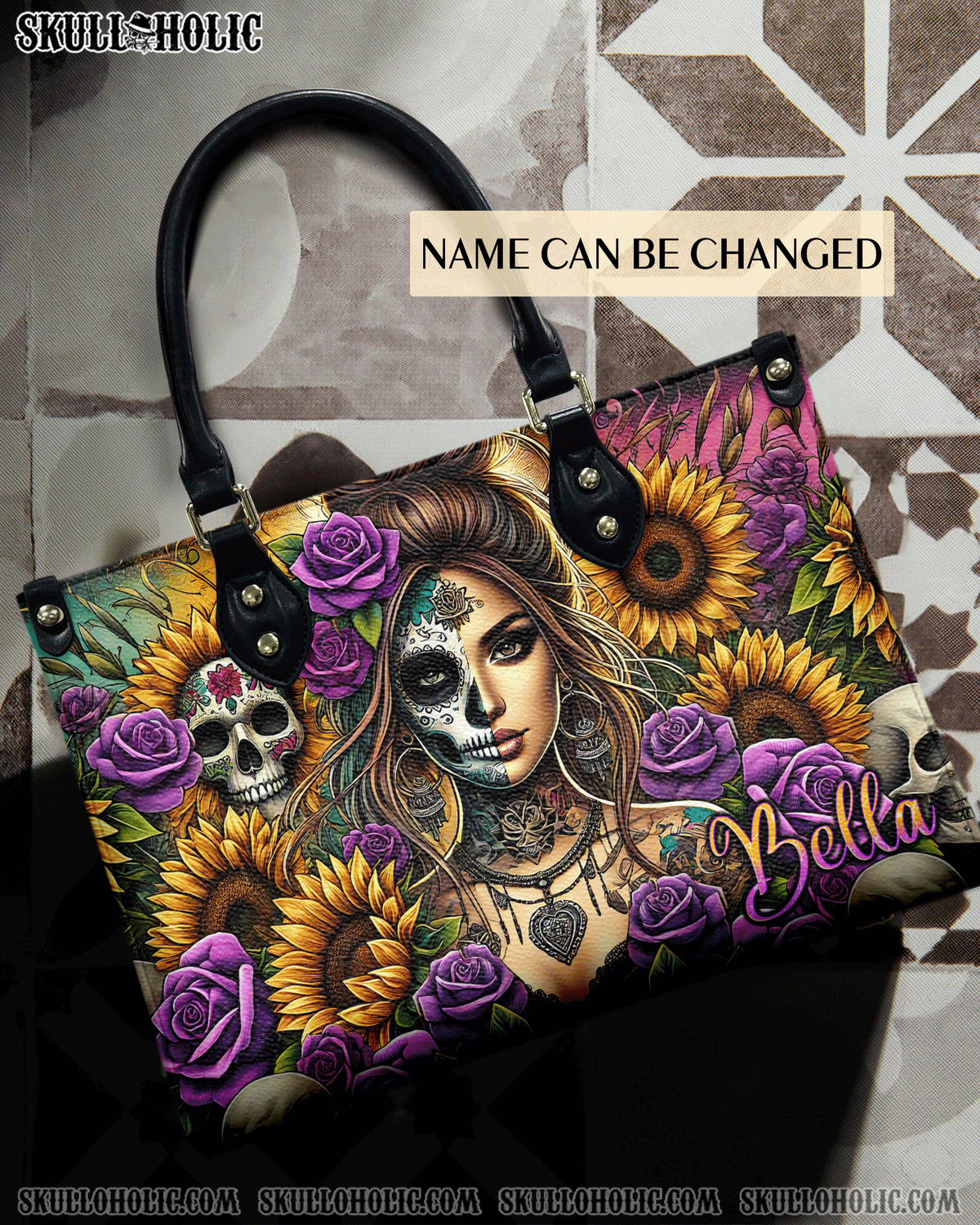 BLISSCORNERS SKULL LADY FLOWER LEATHER HANDBAG