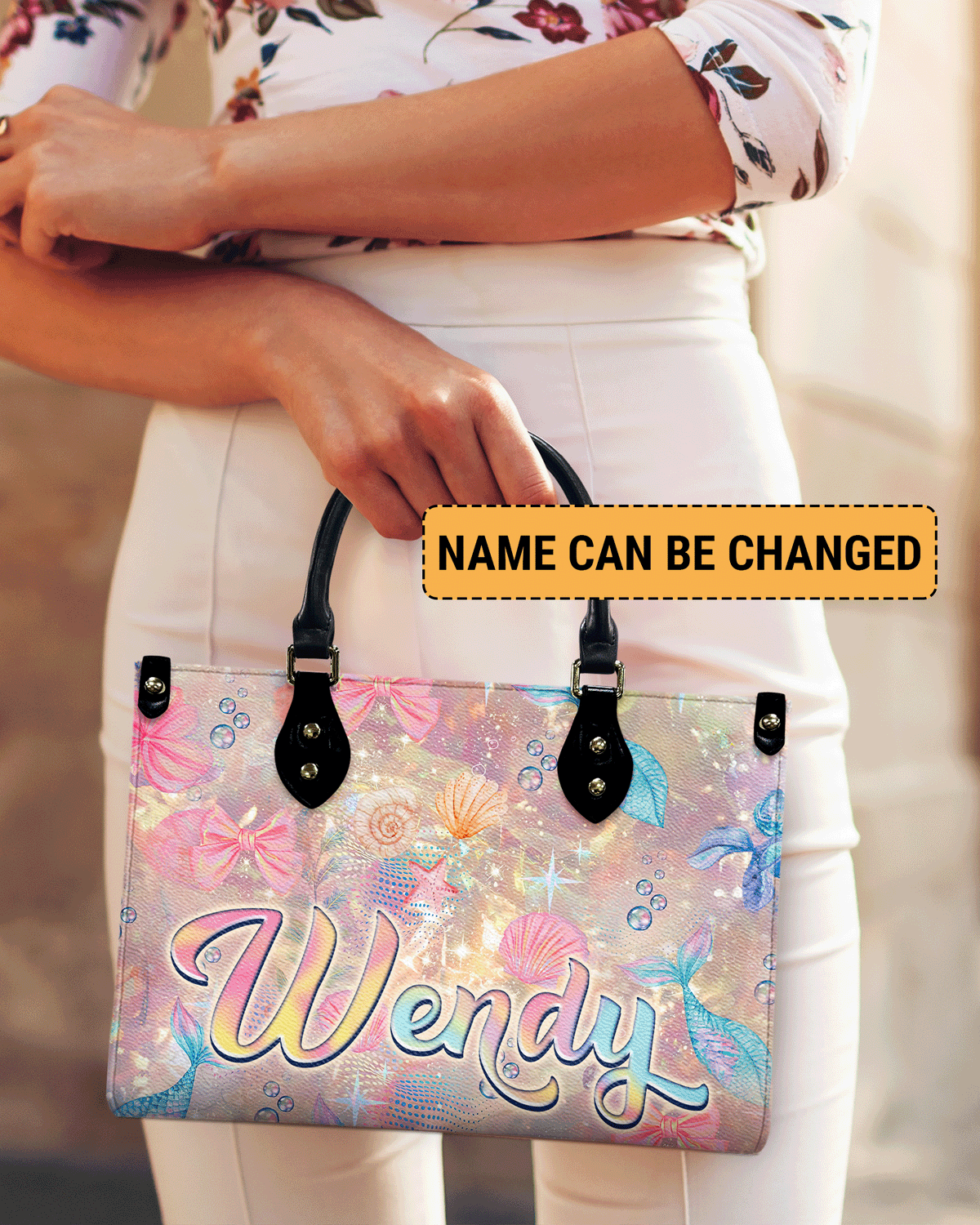 BLISSCORNERS MERMAID SPARKLES LEATHER HANDBAG