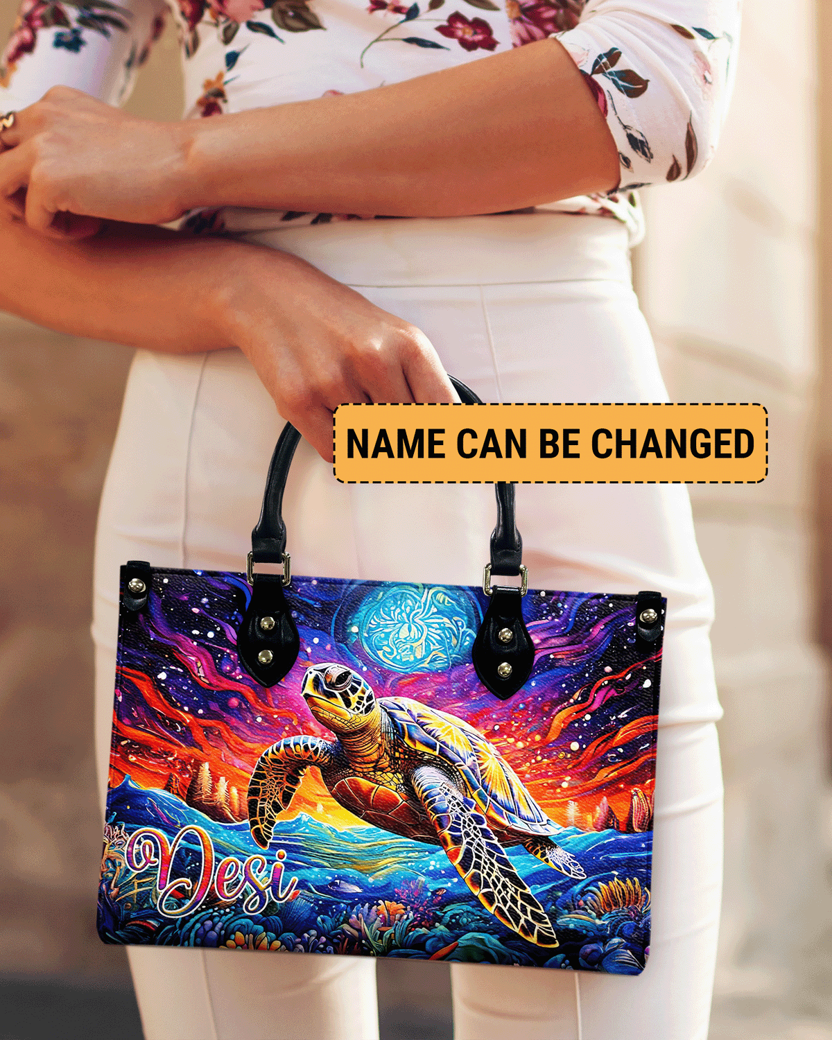 BLISSCORNERS SEA TURTLE ART LEATHER HANDBAG