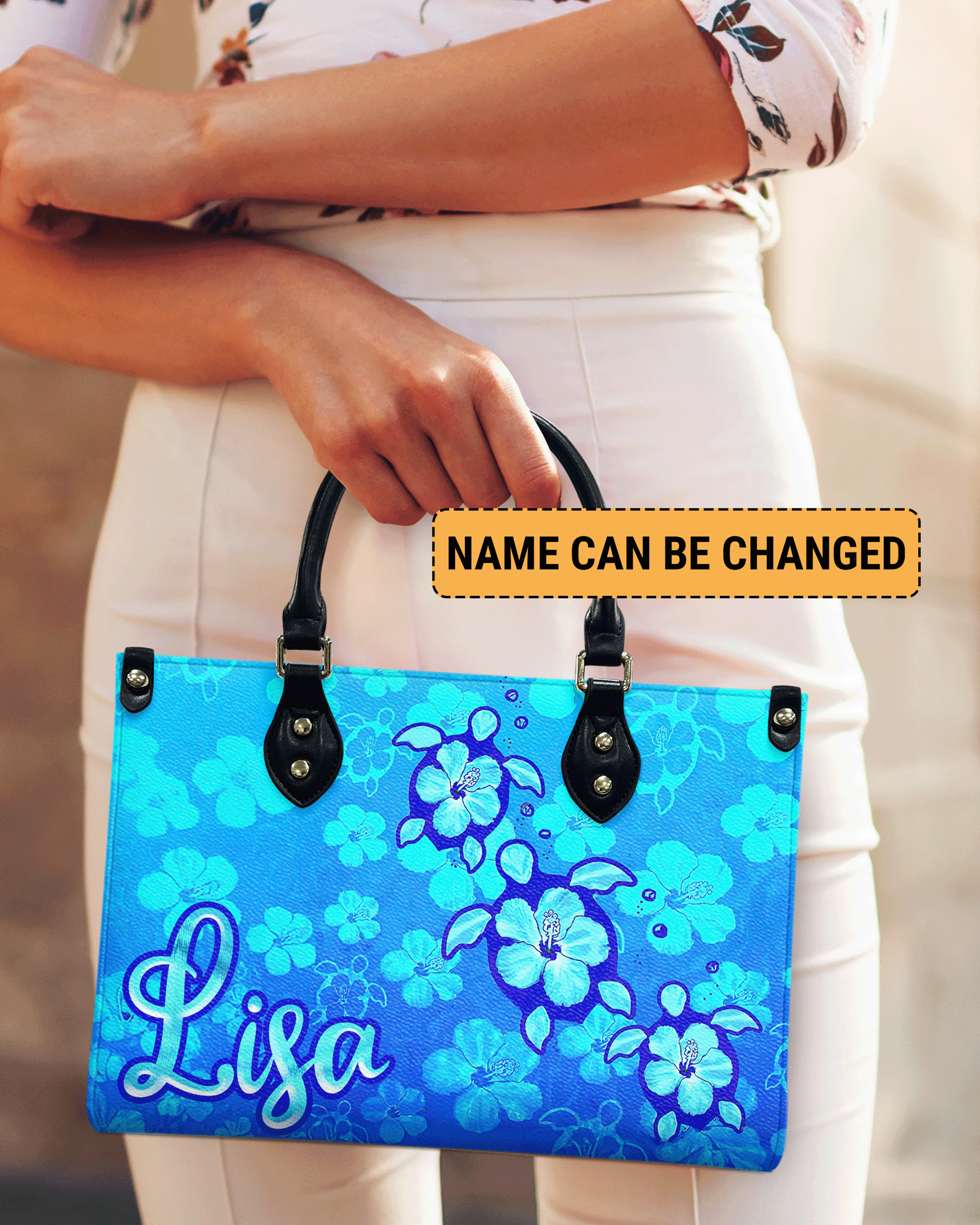BLISSCORNERS SEA TURTLE HIBISCUS ART LEATHER HANDBAG