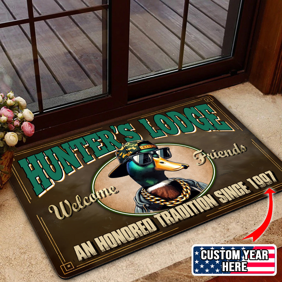 Blisscorners Personalized Hunter’s Lodge Duck Doormat – Funny Hunting Welcome Mat with Custom Year, Rustic Cabin & Lodge Decor LM1611